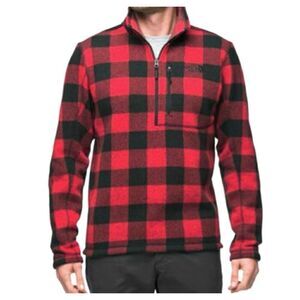 The North Face Men’s Red & Black Buffalo Plaid Fleece Jacket Sweater 1/4 Zip Pul
